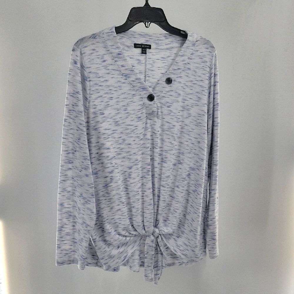 Lane Bryant Blue and White Long Sleeve Knit Top